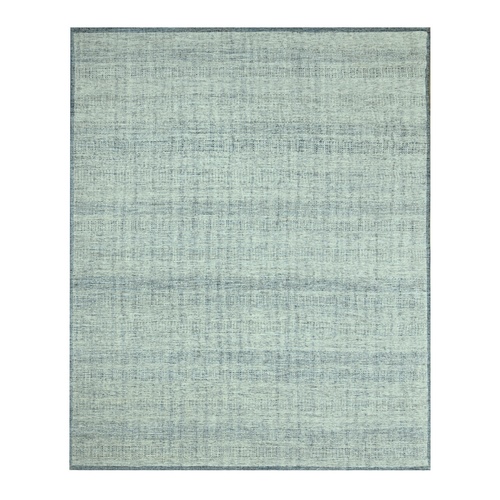 Imperial Blue with Ivory, Hand Knotted, 100% Wool, Oxidized and Distressed Grass Design with Exposed Warps, Oriental 