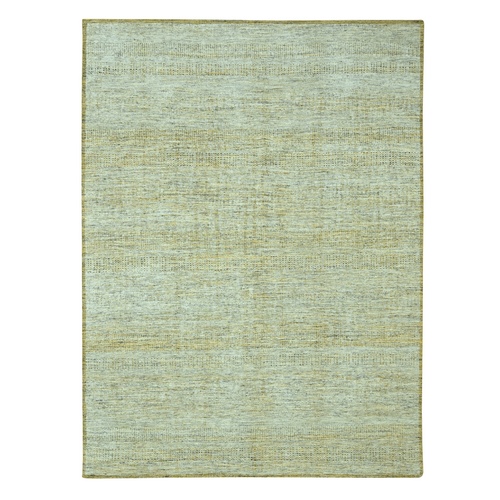 Golden Yellow with Ivory, Hand Knotted, 100% Wool, Oxidized and Distressed Grass Design with Exposed Warps, Oriental 
