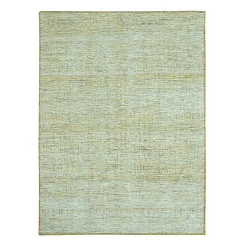 Golden Yellow with Ivory, Oxidized and Distressed Grass Design with Exposed Warps, 100% Wool, Hand Knotted, Oriental 