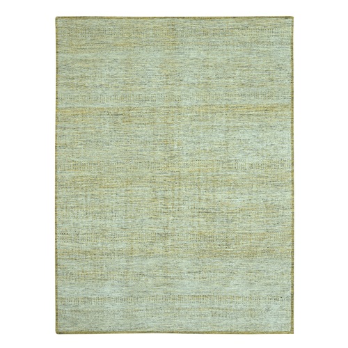 Golden Yellow with Ivory, Hand Knotted, 100% Wool, Oxidized and Distressed Grass Design with Exposed Warps, Oriental 