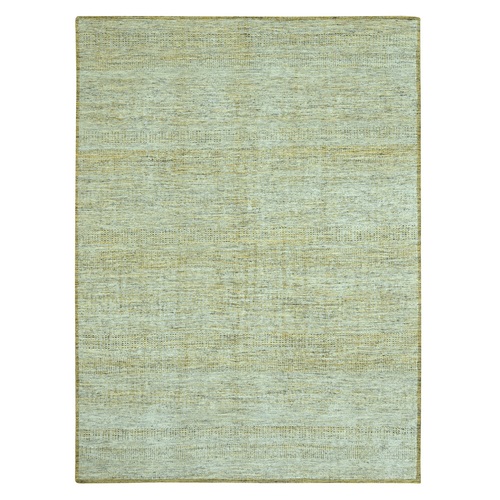 Golden Yellow with Ivory, Hand Knotted, 100% Wool, Oxidized and Distressed Grass Design with Exposed Warps, Oriental 