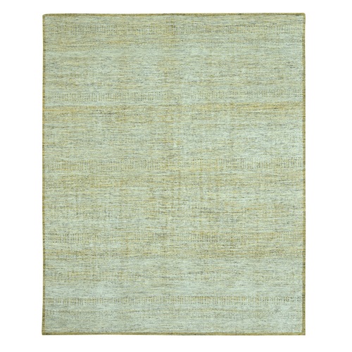 Golden Yellow with Ivory, 100% Wool, Oxidized and Distressed Grass Design with Exposed Warps, Hand Knotted, Oriental 