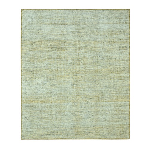 Golden Yellow with Ivory, 100% Wool, Oxidized and Distressed Grass Design with Exposed Warps, Hand Knotted, Oriental 