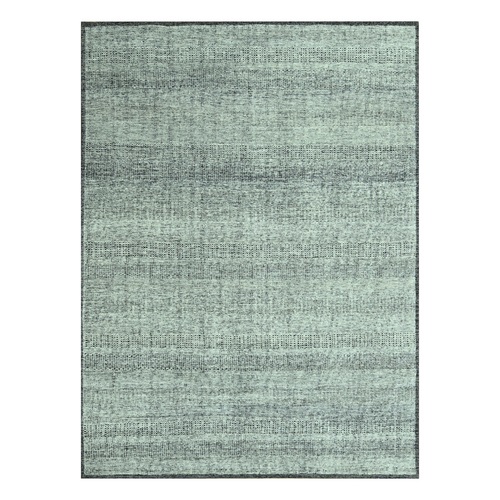 Charcoal Black, Oxidized and Distressed Grass Design with Exposed Warps, Hand Knotted, 100% Wool, Oriental 