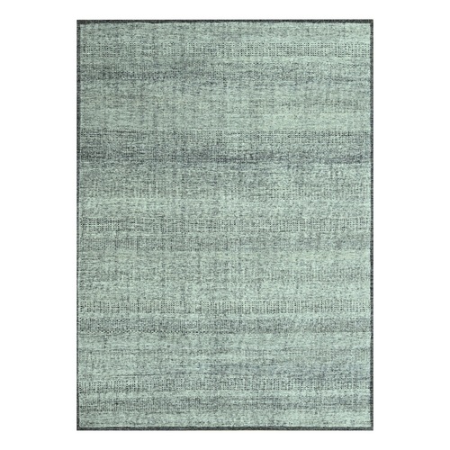 Charcoal Black, Oxidized and Distressed Grass Design with Exposed Warps, Hand Knotted, 100% Wool, Oriental 