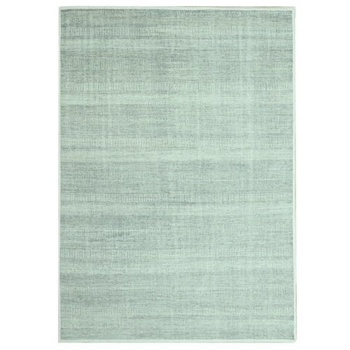 Misty Gray, Oxidized and Distressed Grass Design with Exposed Warps, Hand Knotted, 100% Wool, Oriental 