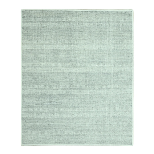 Misty Gray, Hand Knotted, Oxidized and Distressed Grass Design with Exposed Warps, 100% Wool, Oriental 