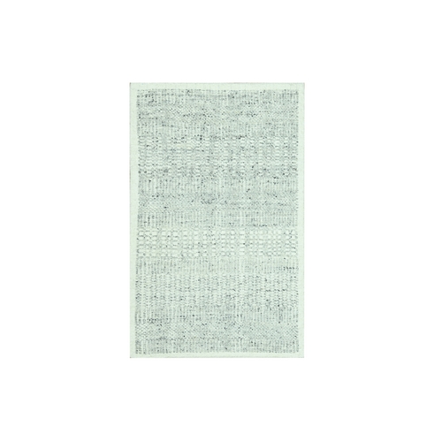 Misty Gray, Hand Knotted, Oxidized and Distressed Grass Design with Exposed Warps, 100% Wool, Mat, Sample, Oriental 