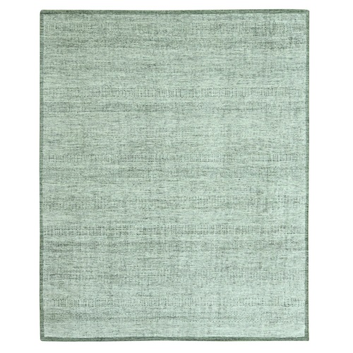 Basil Green with Ivory, Oxidized and Distressed Grass Design with Exposed Warps, 100% Wool, Hand Knotted, Oriental 