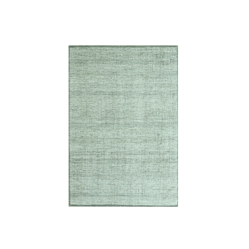 Basil Green with Ivory, 100% Wool, Hand Knotted, Oxidized and Distressed Grass Design with Exposed Warps, Mat, Sample, Oriental 