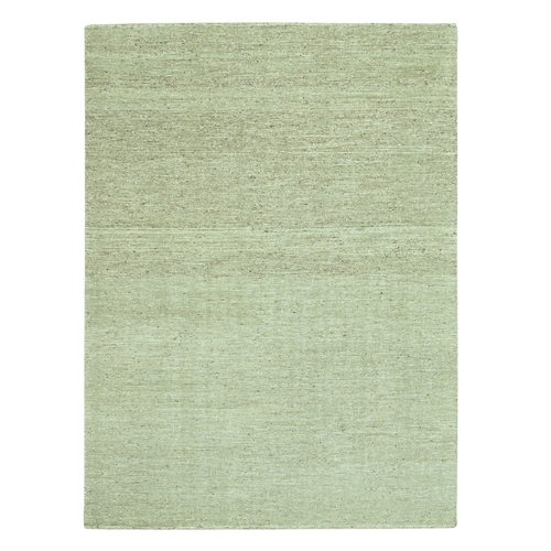 Laurel Green, Hand Knotted, Undyed Natural Textured Soft Wool with Looser Weave, Tone on Tone, Modern, Oriental 