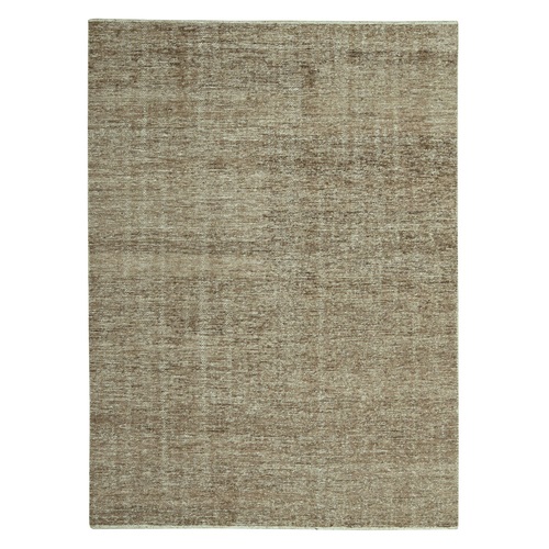Coffee Brown, Undyed Natural Textured Soft Wool with Looser Weave, Hand Knotted, Modern, Tone on Tone, Oriental 