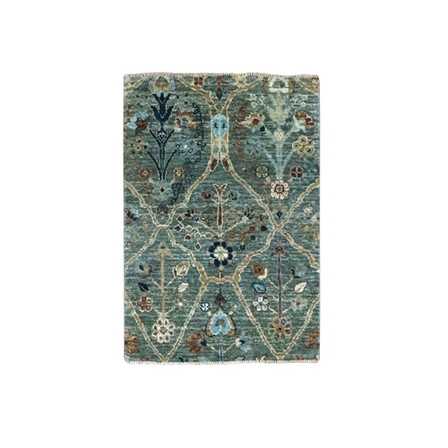 Sage Green, Trellis Borderless Garden Design, Agra, Hand Knotted, Hand Spun New Zealand Wool, Mat, Sample, Oriental 