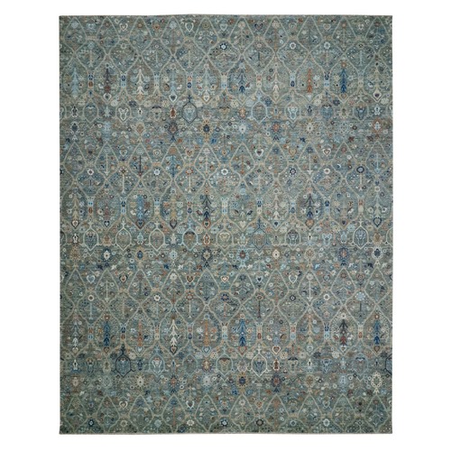 Sage Green, Trellis Borderless Garden Design, Agra, Hand Knotted, Hand Spun New Zealand Wool, XL, Oversized, Oriental 
