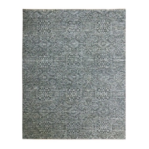 Anchor Gray, Intricate Repetitive Geometric Design, Tone on Tone, Wool and Silk, Hand Knotted, Oriental 