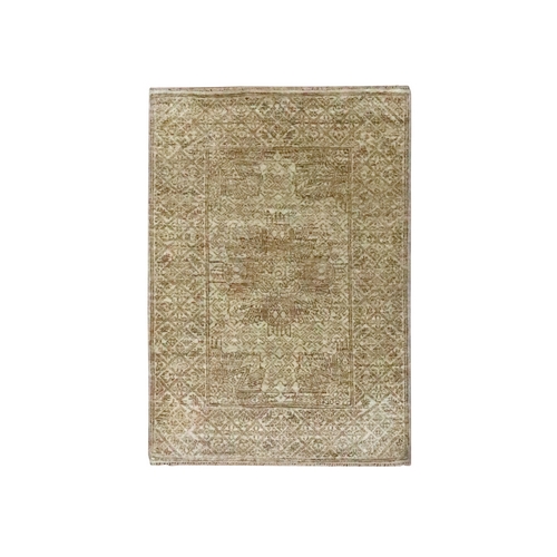 Honey Brown, Intricate Repetitive Geometric Design, Tone on Tone, Wool and Silk, Hand Knotted, Mat, Sample, Oriental 