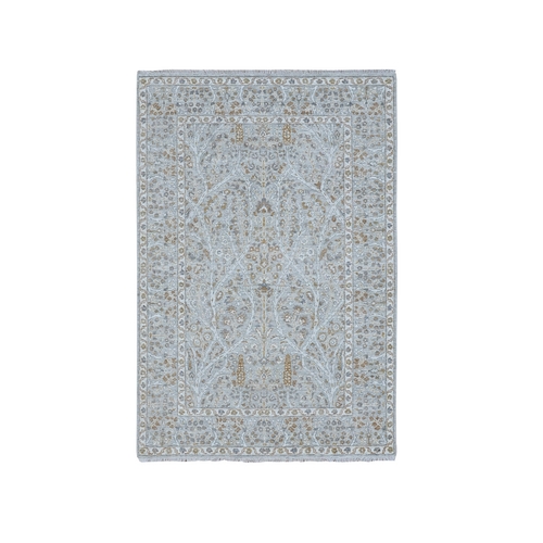 Spanish Gray, 200 KPSI, Meditation Tree of Life Design, Hand Knotted, 100% Wool, Tone on Tone, Zero Pile, Densely Woven, Oriental 