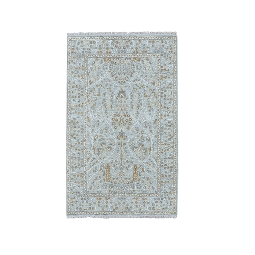 Spanish Gray, 200 KPSI, Meditation Tree of Life Design, Hand Knotted, Tone on Tone, Zero Pile, 100% Wool, Densely Woven, Oriental 