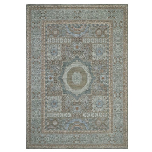 Pistachio Green, Hand Knotted, Pre Historic 14th Century Influence, Mamluk Design, Natural Dyes, Pure Wool, Oriental 
