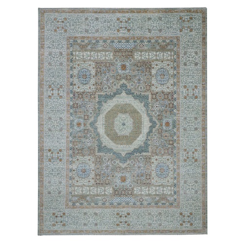 Pistachio Green, Hand Knotted, Pre Historic 14th Century Influence, Mamluk Design, Natural Dyes, Pure Wool, Oriental Rug