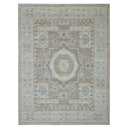 Pistachio Green, Pure Wool, Hand Knotted, Pre Historic 14th Century Influence, Mamluk Design, Natural Dyes, Oriental Rug