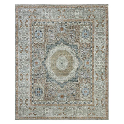 Pistachio Green, Natural Dyes, Hand Knotted, Pre Historic 14th Century Influence, Mamluk Design, Pure Wool, Oriental 