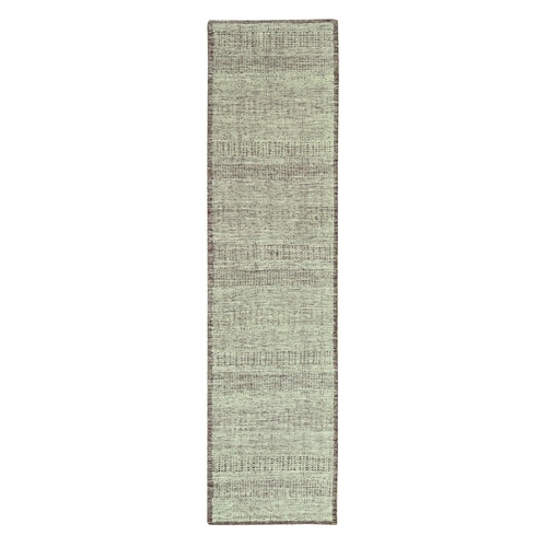 Wine Red with Ivory, 100% Wool, Hand Knotted, Oxidized and Distressed Grass Design with Exposed Warps, Narrow Runner, Oriental 