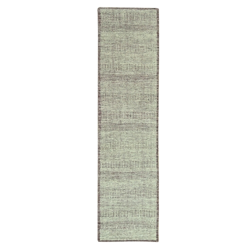 Wine Red with Ivory, 100% Wool, Hand Knotted, Oxidized and Distressed Grass Design with Exposed Warps, Narrow Runner, Oriental 