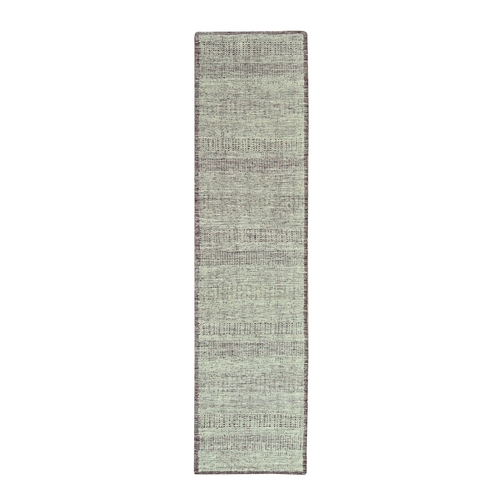 Wine Red with Ivory, 100% Wool, Hand Knotted, Oxidized and Distressed Grass Design with Exposed Warps, Narrow Runner, Oriental 