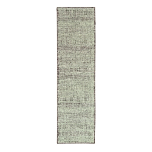 Wine Red with Ivory, 100% Wool, Hand Knotted, Oxidized and Distressed Grass Design with Exposed Warps, Narrow Runner, Oriental Rug
