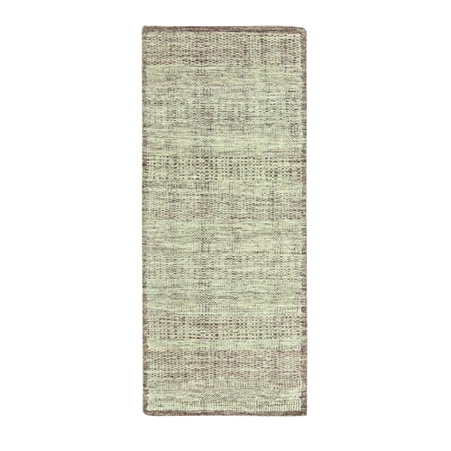 Wine Red with Ivory, Hand Knotted, Oxidized and Distressed Grass Design with Exposed Warps, 100% Wool, Runner, Oriental Rug
