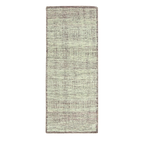 Wine Red with Ivory, 100% Wool, Hand Knotted, Oxidized and Distressed Grass Design with Exposed Warps, Runner, Oriental Rug