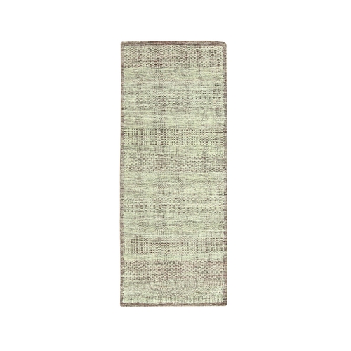 Wine Red with Ivory, Oxidized and Distressed Grass Design with Exposed Warps, 100% Wool, Hand Knotted, Narrow Runner, Oriental Rug