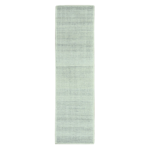 Misty Gray, 100% Wool, Hand Knotted, Oxidized and Distressed Grass Design with Exposed Warps, Narrow Runner, Oriental Rug