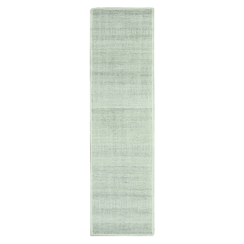 Misty Gray, Oxidized and Distressed Grass Design with Exposed Warps, 100% Wool, Hand Knotted, Runner, Oriental Rug