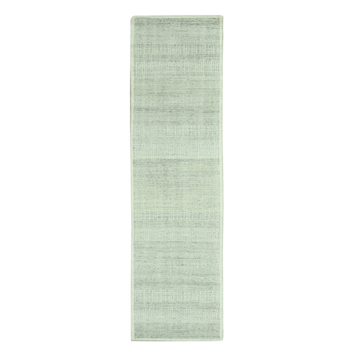 Misty Gray, Oxidized and Distressed Grass Design with Exposed Warps, 100% Wool, Hand Knotted, Runner, Oriental Rug