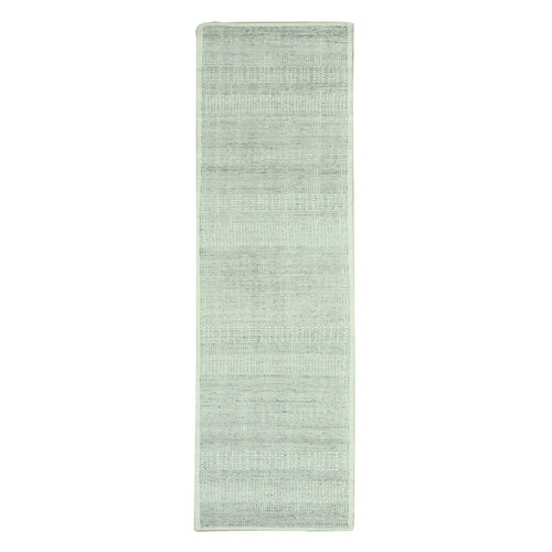 Misty Gray, Oxidized and Distressed Grass Design with Exposed Warps, 100% Wool, Hand Knotted, Narrow Runner, Oriental Rug