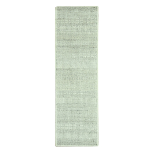 Misty Gray, Oxidized and Distressed Grass Design with Exposed Warps, 100% Wool, Hand Knotted, Runner, Oriental Rug