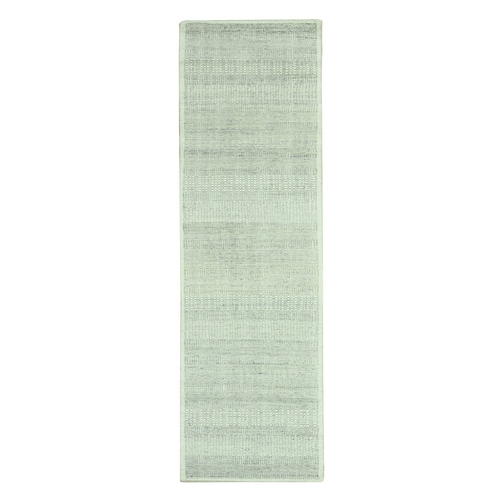 Misty Gray, Oxidized and Distressed Grass Design with Exposed Warps, 100% Wool, Hand Knotted, Runner, Oriental Rug