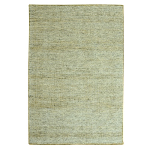 Mustard Yellow, Oxidized and Distressed Grass Design with Exposed Warps, 100% Wool, Hand Knotted, Oriental Rug 
