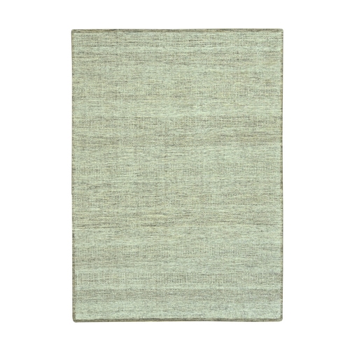 Beaver Brown with Ivory, Oxidized and Distressed Grass Design with Exposed Warps, 100% Wool, Hand Knotted, Oriental Rug