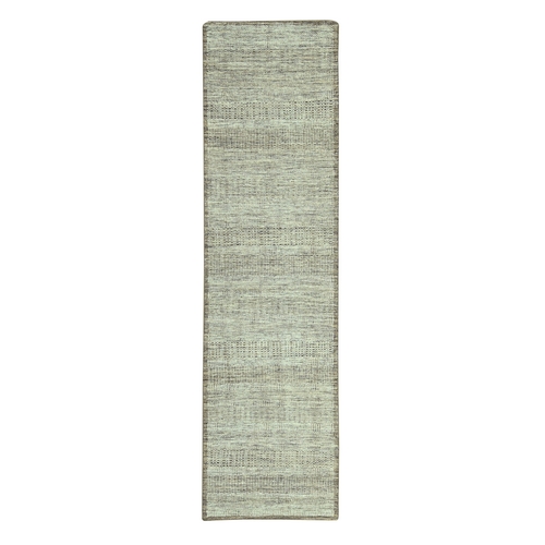 Beaver Brown, Hand Knotted, Oxidized and Distressed Grass Design with Exposed Warps, 100% Wool, Runner, Oriental Rug
