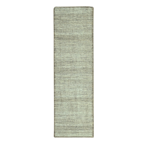 Beaver Brown, 100% Wool, Oxidized and Distressed Grass Design with Exposed Warps, Hand Knotted, Runner, Oriental Rug