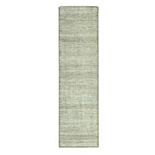 Beaver Brown, Oxidized and Distressed Grass Design with Exposed Warps, 100% Wool, Hand Knotted, Runner, Oriental Rug