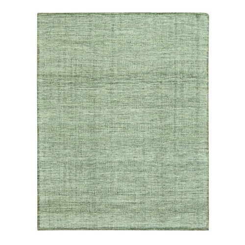 Basil Green with Ivory, Oxidized and Distressed Grass Design with Exposed Warps, 100% Wool, Hand Knotted, Oriental 