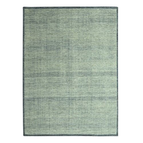 Imperial Blue with Ivory, 100% Wool, Oxidized and Distressed Grass Design with Exposed Warps, Hand Knotted, Oriental Rug