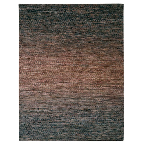 Camel Brown, Pure Wool, Grass Design with Looped Pile, Hand Knotted, Oriental 