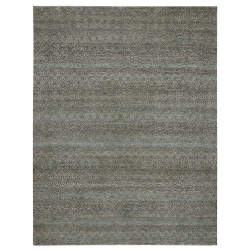 Sage Green, Pure Wool, Hand Knotted, Kohinoor Herat Pattern, Small Geometric Repetitive Diamond Design, Tone on Tone, Oriental 