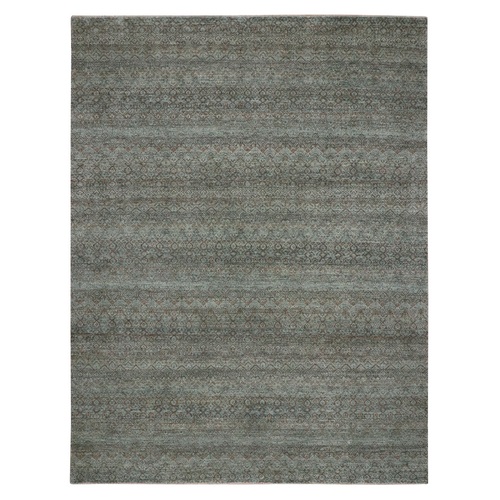 Sage Green, Kohinoor Herat Pattern, Small Geometric Repetitive Diamond Design, Soft Wool, Tone on Tone, Hand Knotted, Oriental 
