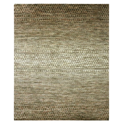 Shades of Brown, Hand Knotted, Pure Wool, Grass Design with Looped Pile, Oriental 